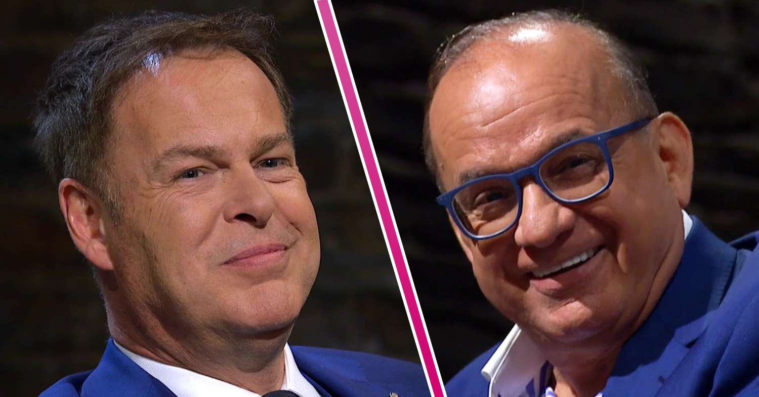 Touker Suleyman and Peter Jones smiling on Dragons' Den