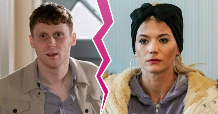 Composite of Jay and Lola on EastEnders; he looks stunned, she is angry (Credit: BBC/Composite: Entertainment Daily)