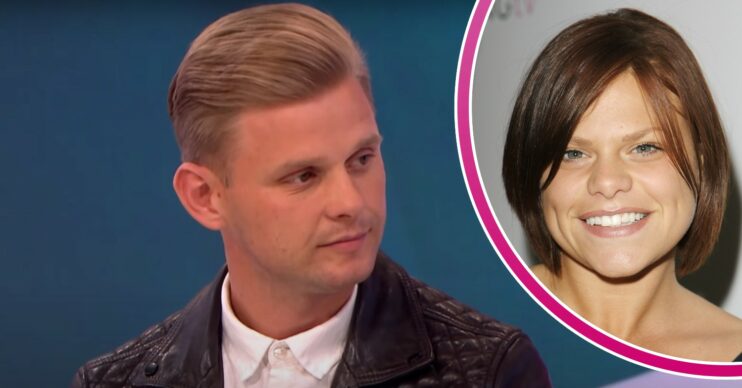 Jeff Brazier looking upset and Jade Goody smiling