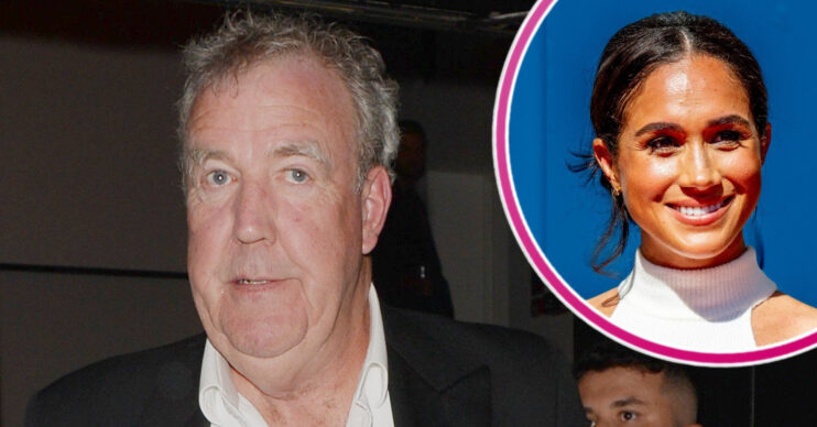Jeremy Clarkson looking concerned, Meghan Markle smiling