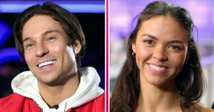 Joey Essex and Vanessa Bauer smiling backstage at Dancing On Ice