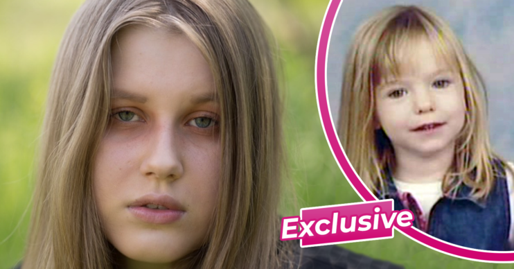 Madeleine McCann in her school photo and Julia Wandelt looking pained