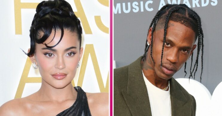 Kylie Jenner and Travis Scott posing at events