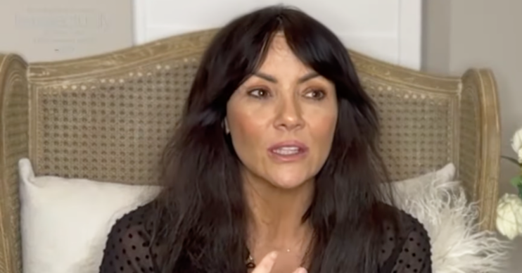 Martine McCutcheon with her hair down being interviewed