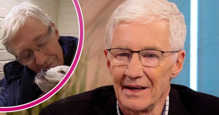 Paul O'Grady kissing a dog, and him sat on Lorraine