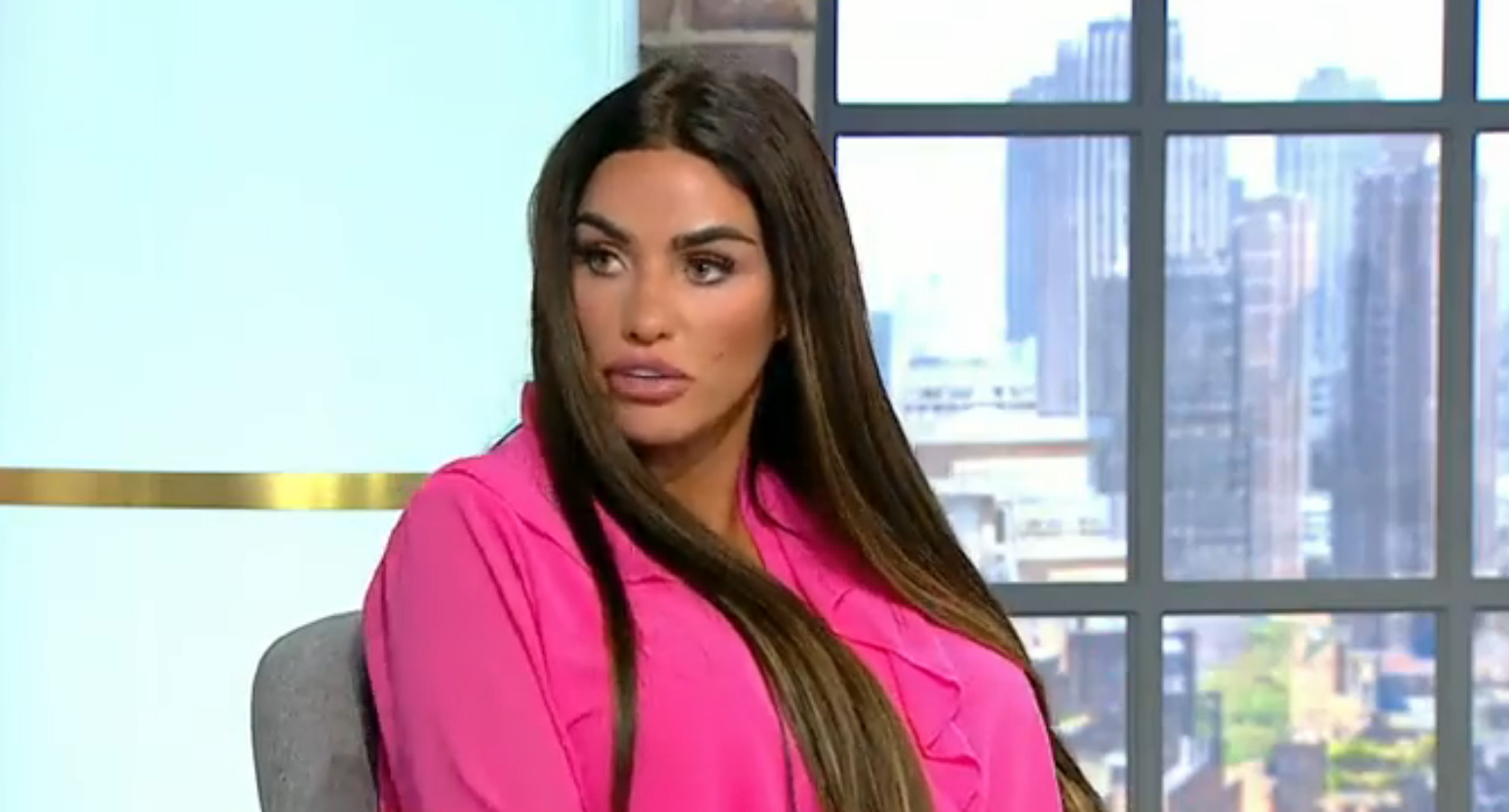 Katie Price frowns on the Jeremy Vine show