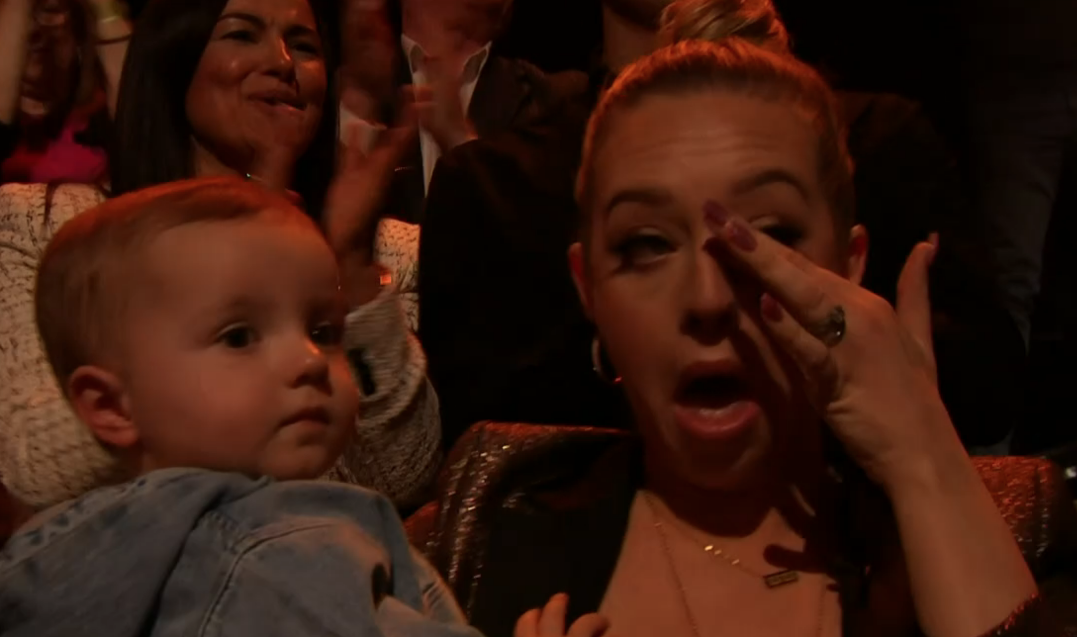 Kelsey Parker and son Bodhi in the Dancing On Ice audience