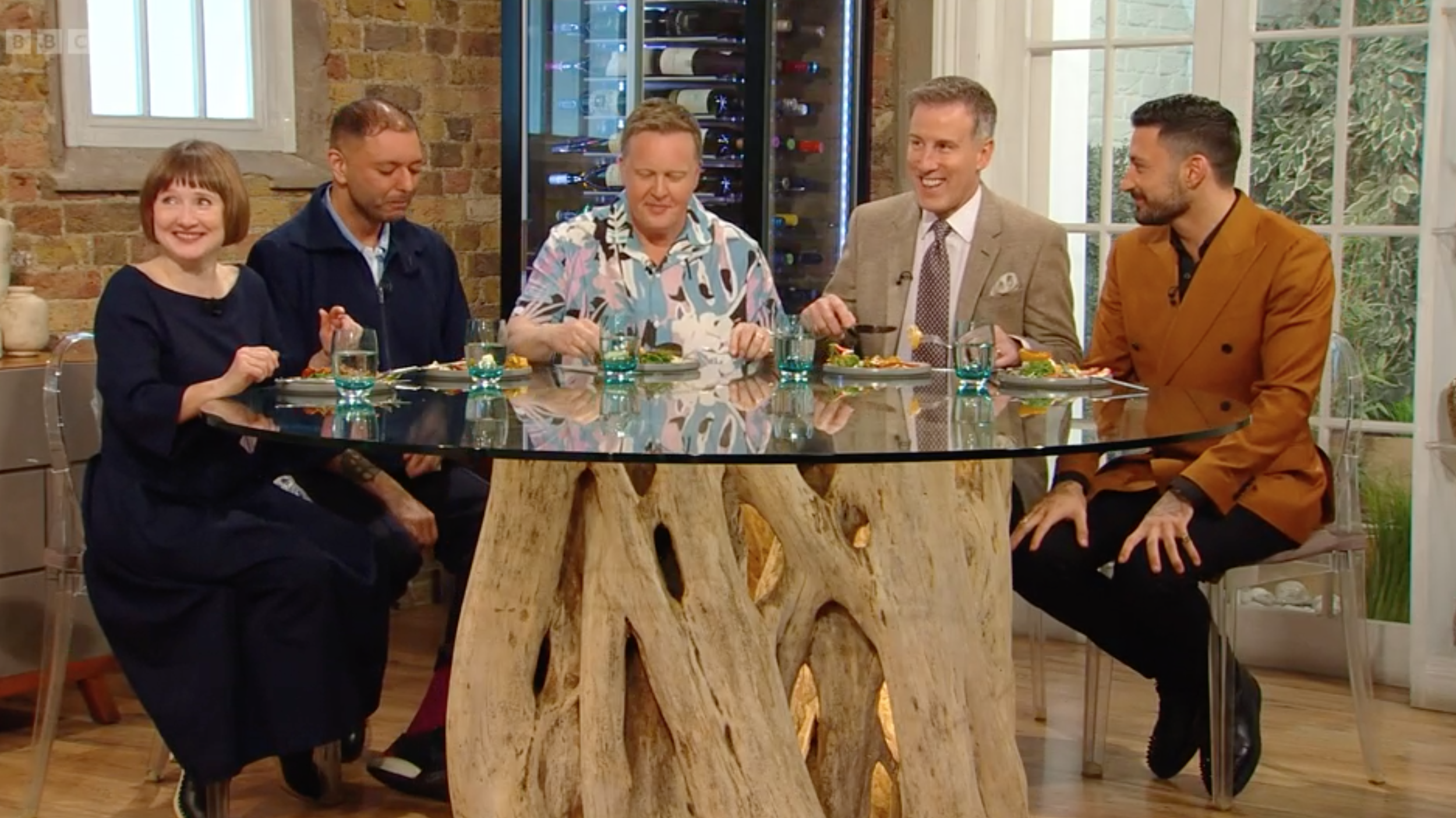Anton Du Beke and Giovanni Pernice on Saturday Kitchen at the table