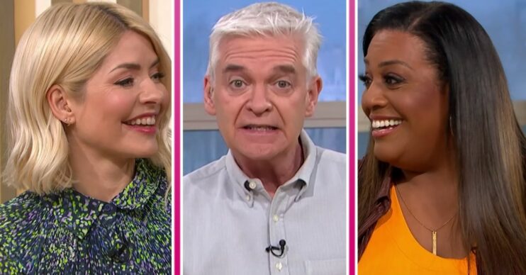 Holly Willoughby and Alison Hammond smile on This Morning today, Phillip Schofield looks concerned