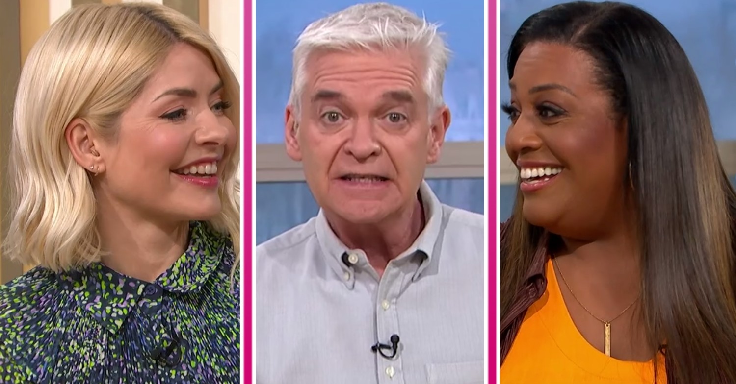Holly Willoughby and Alison Hammond smile on This Morning today, Phillip Schofield looks concerned