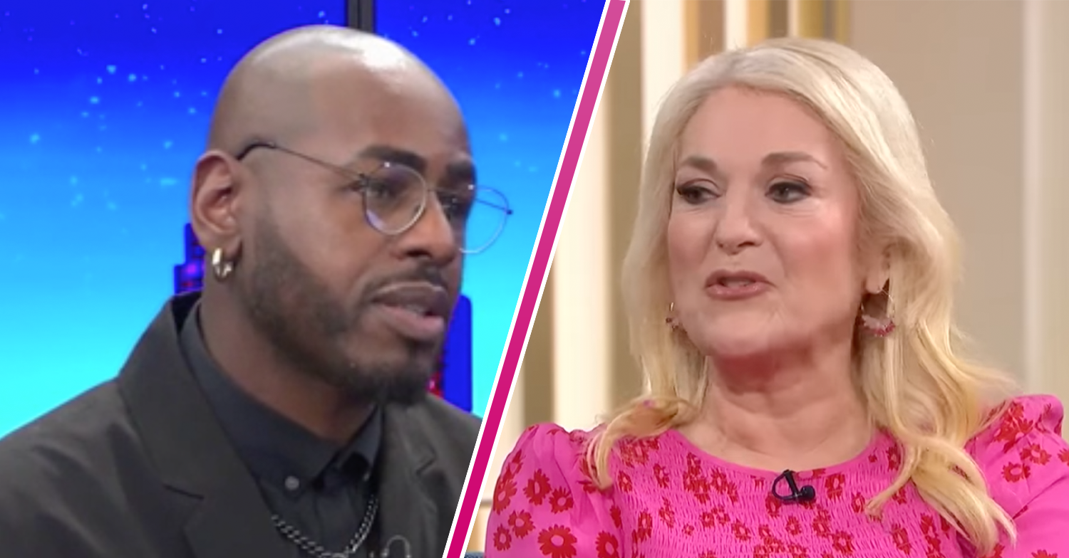 Vanessa Feltz in a pink dress on This Morning and Ben Ofoedu wearing black