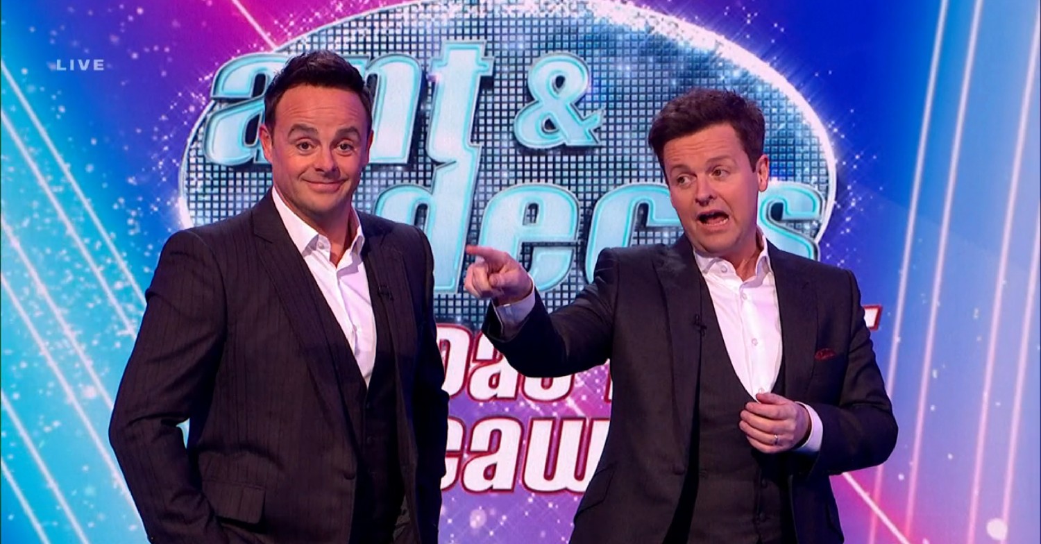 Ant pulling a face as Dec points at the audience on Saturday Night Takeaway 2023 