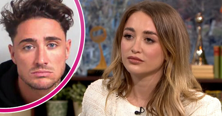 Georgia Harrison frowns/Stephen Bear mug shot