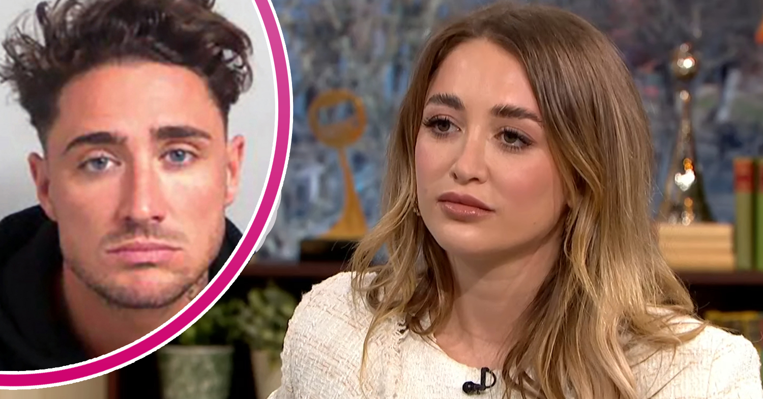 Georgia Harrison frowns/Stephen Bear mug shot
