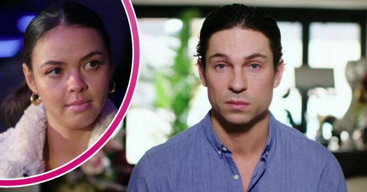 Vanessa Bauer looking sad / Joey Essex looking emotional on Dancing On Ice