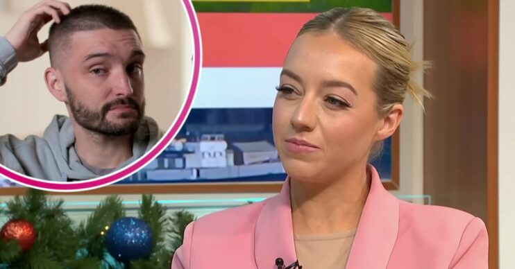 Tom Parker touching his hair in documentary and Kelsey Parker on GMB