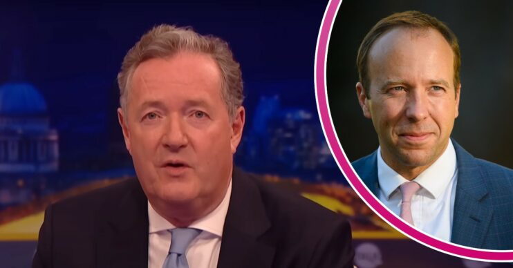 Piers Morgan speaking / Matt Hancock smirking