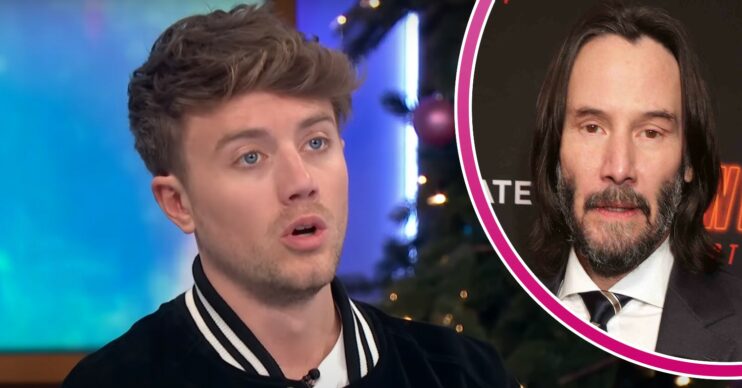 Roman Kemp looking worried on Loose Women / Keanu Reeves unsmiling