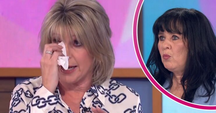 Ruth Langsford drying her eyes on Loose Women today / Coleen Nolan looking serious
