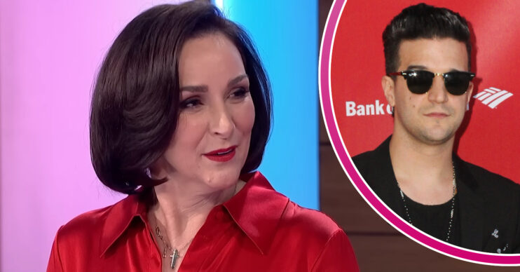 Shirley Ballas looking to the side on Loose Women, and her son Mark Ballas wearing sunglasses