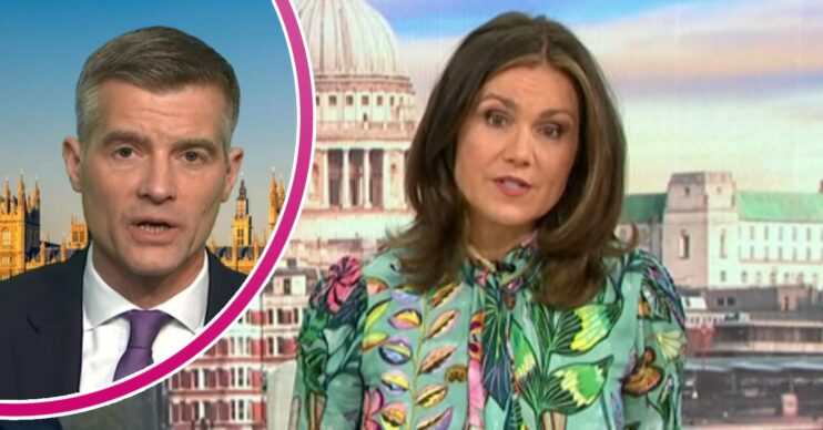Mark Harper looking worried / Susanna Reid looking angry on GMB today