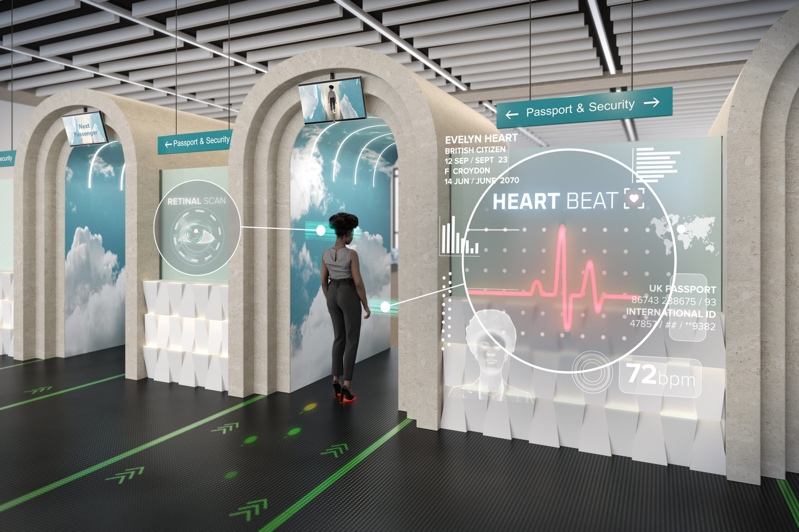 Woman taking using a heartbeat passport at airport security