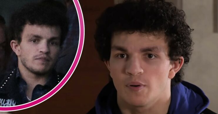 Alex Bain looking serious, Simon in Coronation Street