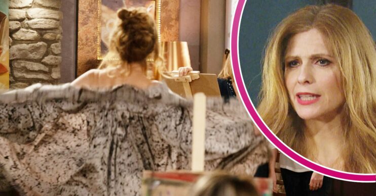 Bernice strips off on emmerdale; inset, she looks consternated (Credit: ITV/Composite: Entertainment Daily)