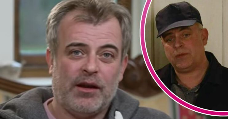 Simon Gregson and, in a bubble, Steve McDonald in a hat