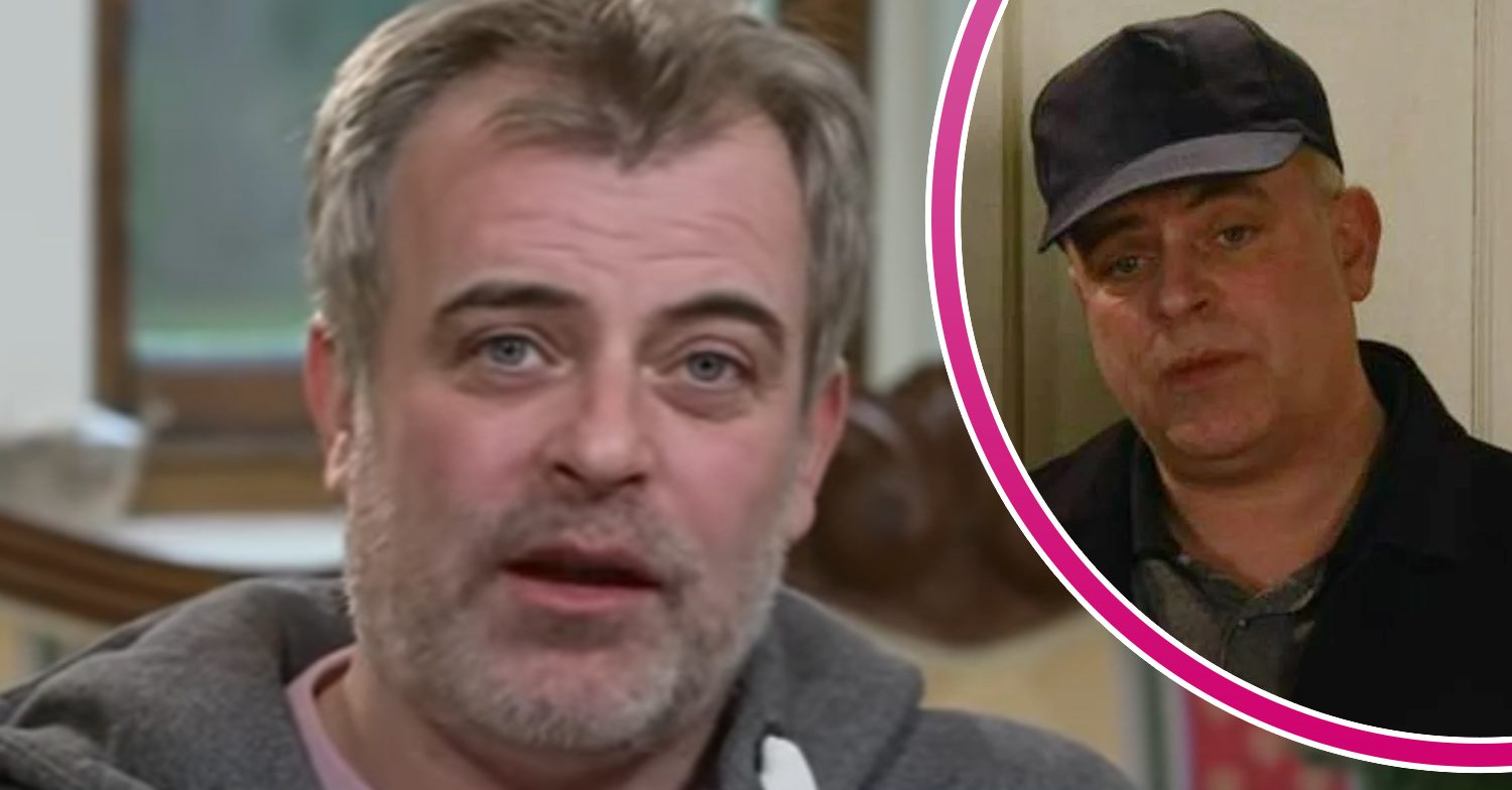 Simon Gregson and, in a bubble, Steve McDonald in a hat