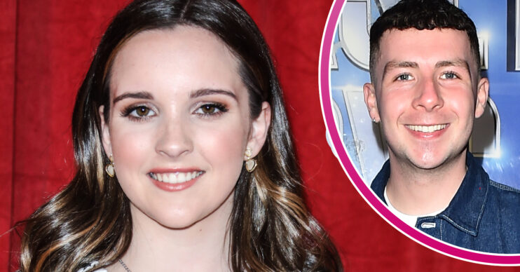 Coronation Street's Elle Mulvaney is smiling on the red carpet and, in a bubble, Jack James Ryan is smiling