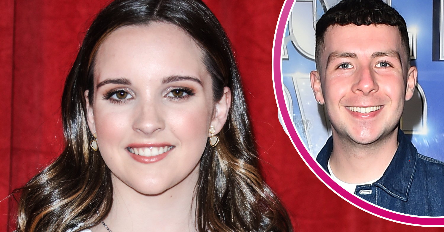 Coronation Street's Elle Mulvaney is smiling on the red carpet and, in a bubble, Jack James Ryan is smiling
