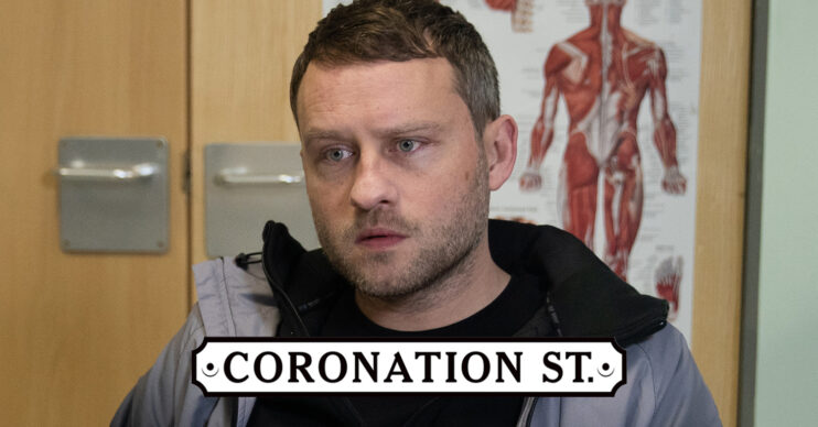 Coronation Street's Paul with the Coronation Street logo