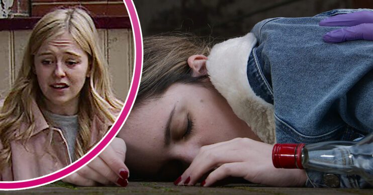 Coronation Street's Amy is collapsed on the floor and, in a bubble, is Summer looking worried