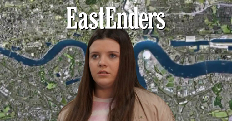 EastEnders' Lily is with the EastEnders logo and background