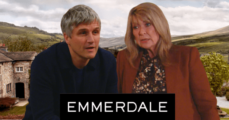 Emmerdale: Caleb and Kim with show logo comp image