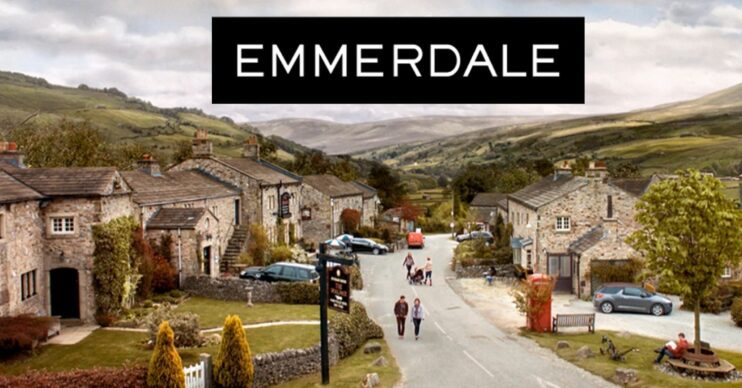 Emmerdale village with the show logo above (Credit: ITV/Composite: Entertainment Daily)