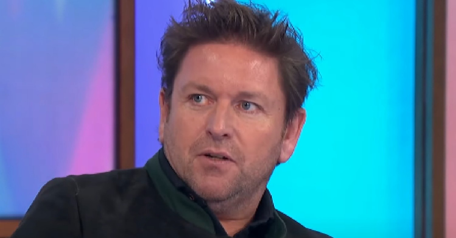 James Martin leaning and speaking on Loose Women