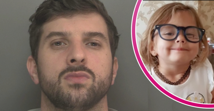 Thomas Cashman's mugshot and Olivia Pratt-Korbel wearing glasses smiling