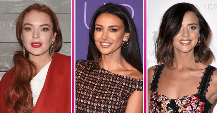 Max George's exes Lindsay Lohan, Michelle Keegan and Lucy Mecklenburgh smiling