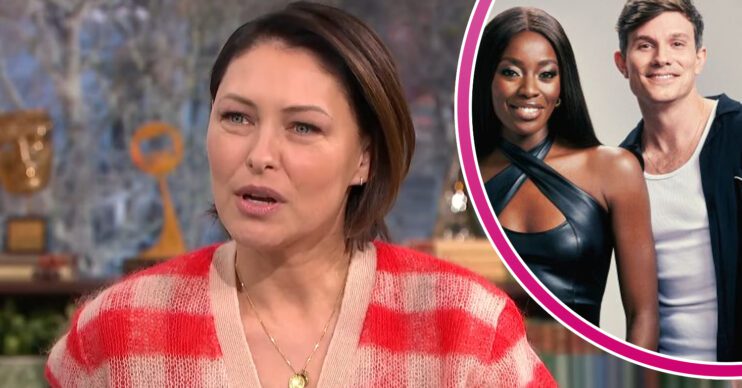Emma Willis frowns/AJ Odudu and Will Best smile