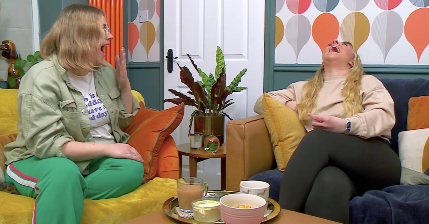 Gogglebox cast members Ellie and Izzie laughing