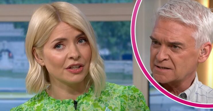 Holly Willoughby looking away / Phillip Schofield looking cross on This Morning today