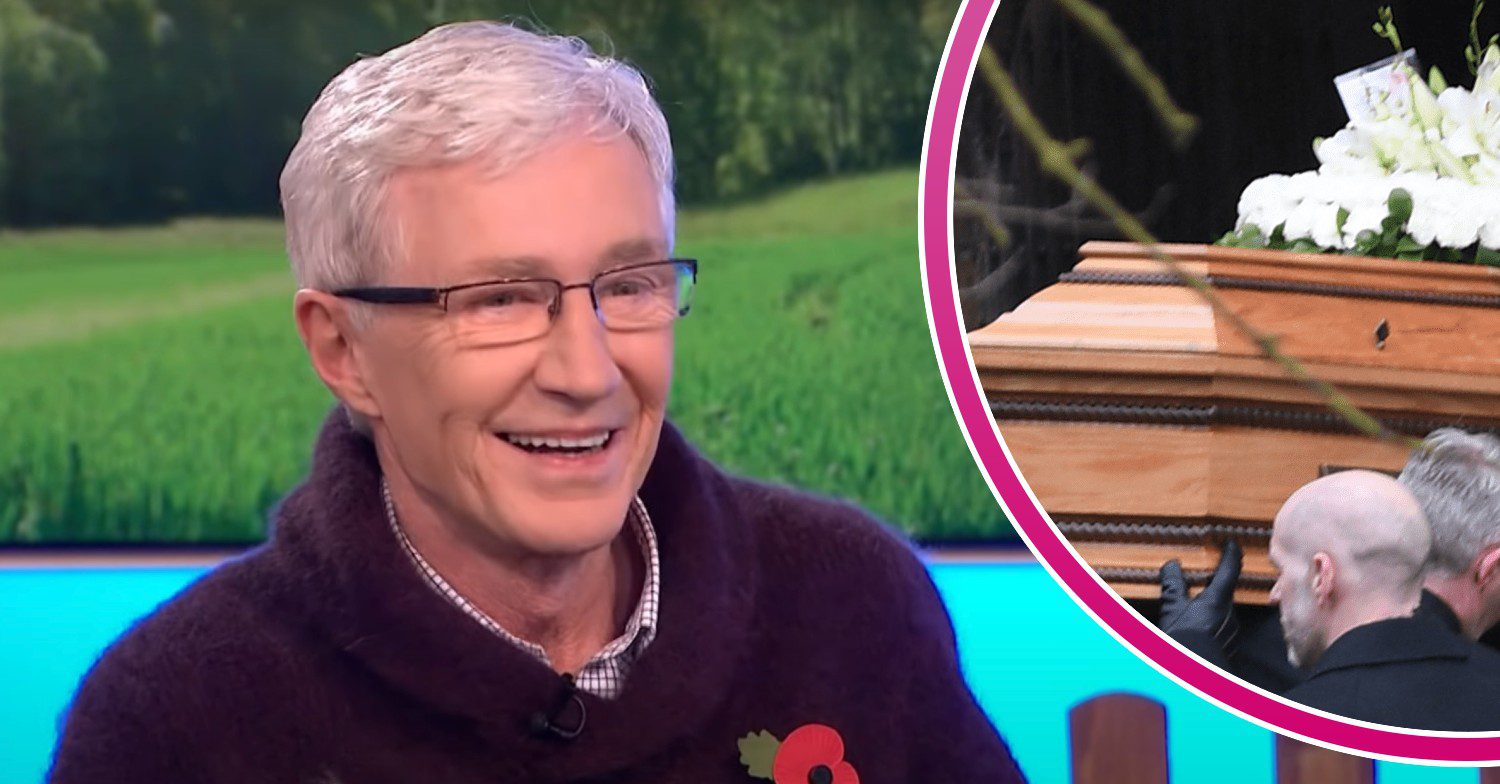Paul O'Grady smiling on This Morning / Paul's coffin