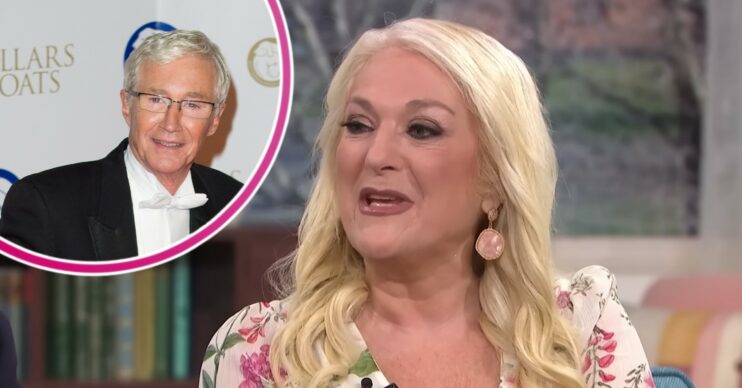Paul O'Grady smiling and Vanessa Feltz on This Morning
