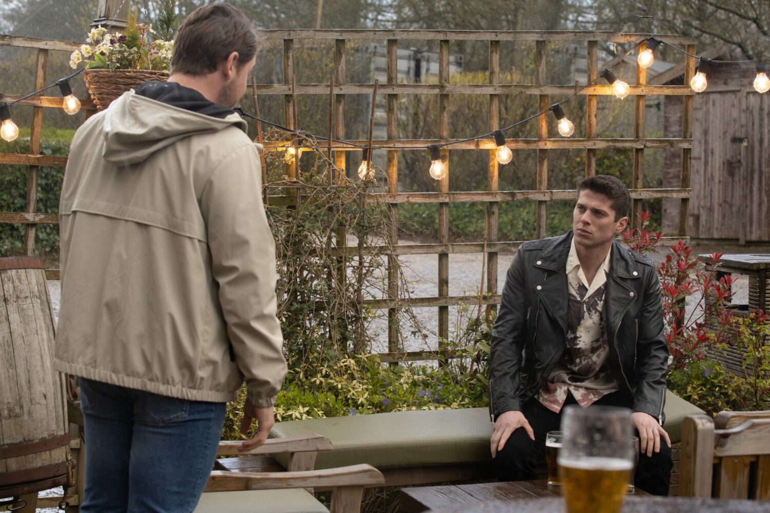 Emmerdale's Ally and Nicky are talking outside of the pub