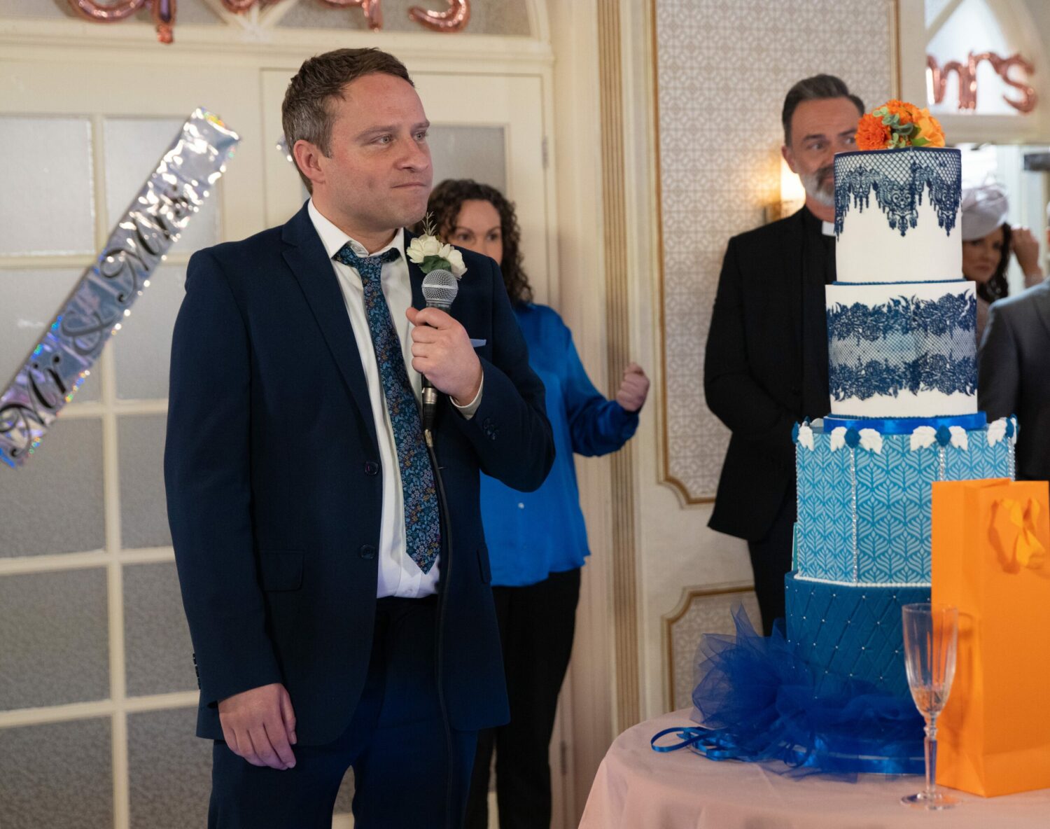 Paul Foreman [PETER ASH] in Coronation Street makes a speech, but becoming emotional he hurries out, dragging his foot. Is Gemma about to face heartbreak on her wedding day?
