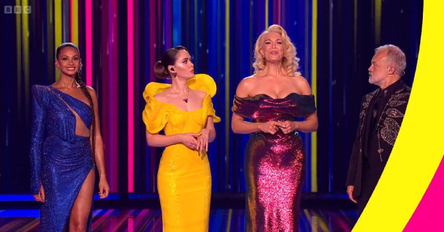 Alesha Dixon with other hosts at Eurovision final