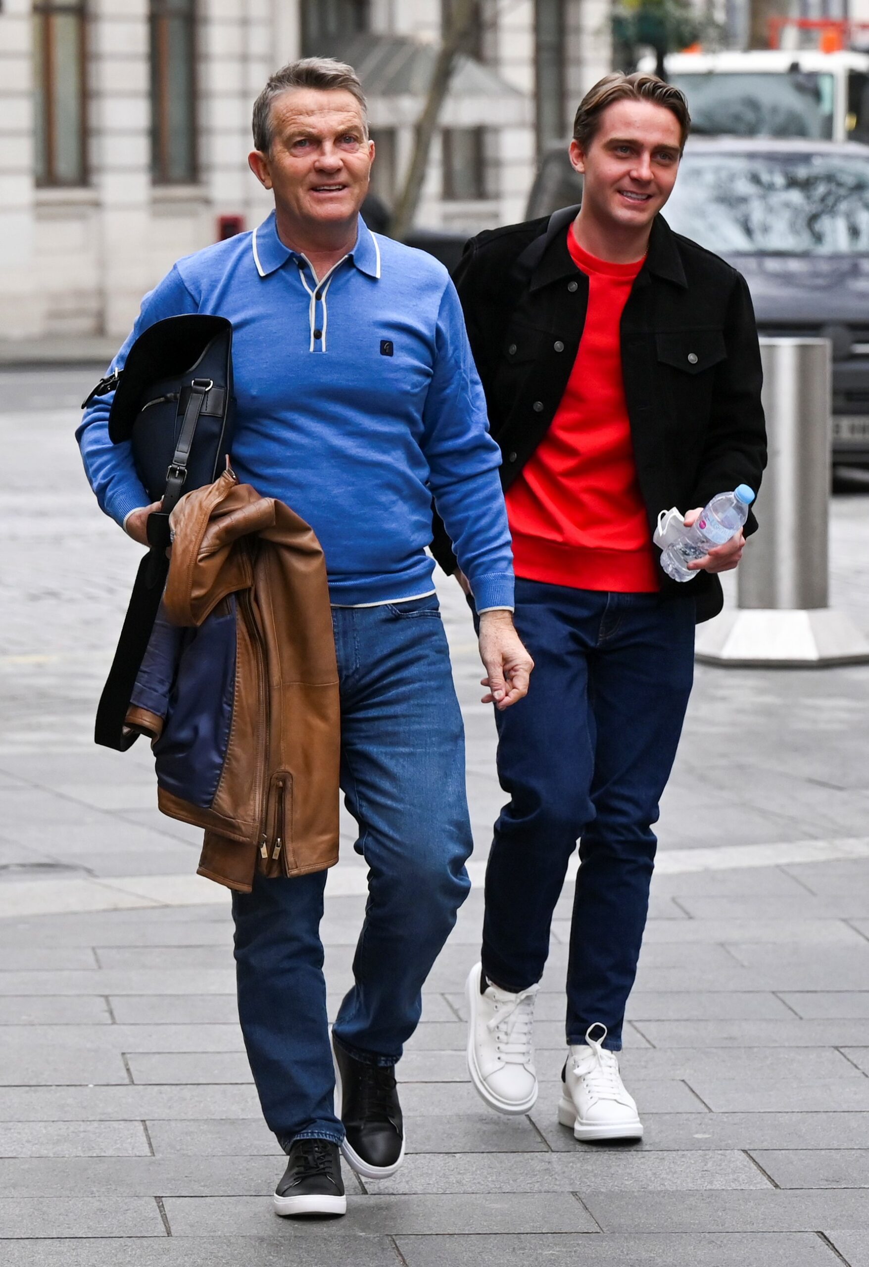 Bradley Walsh and son Barney arriving at Global studios