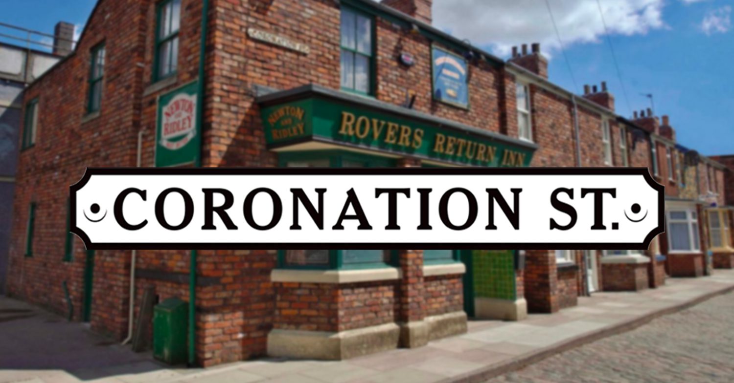 Coronation Street's logo with the background of the Rovers